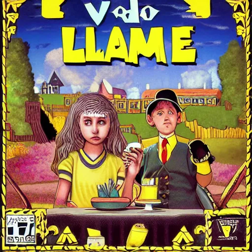 Image similar to video game box art of a commodore 6 4 game called wednesday addams'lemonade stand,, 4 k, highly detailed cover art.