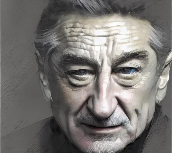 Image similar to a hyper-detailed photograph of Robert DeNiro by Craig Mullins; oil on canvas; trending on artstation