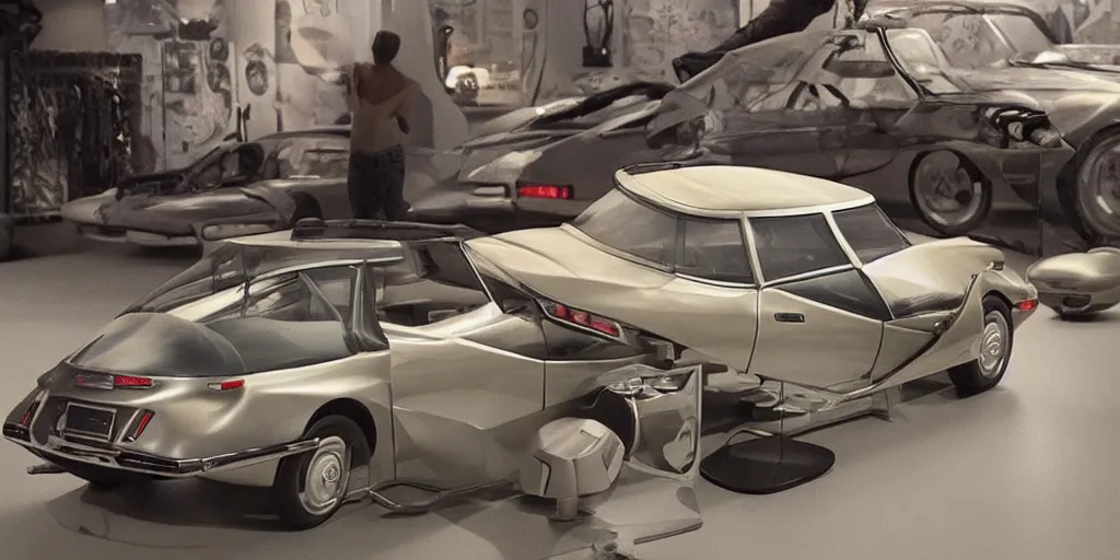 Image similar to A concept model of a 1975 citroen DS, science fiction set painted by James Jean, cinematography by Darren Aronofsky, composition by Fritz Lang