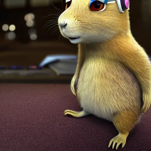 Prompt: the coolest prairie dog in the world, pixar animation, cyberpunk