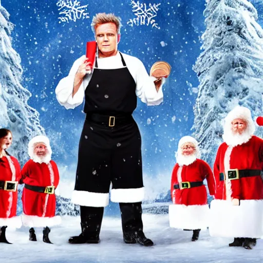 Image similar to gordon ramsey starring as the santa clause movie, movie still, 8 k