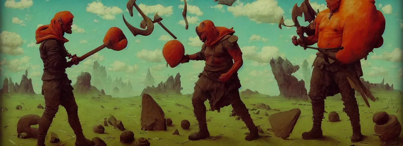 Image similar to full - body portrait surreal colorful clay fighting artstation rpg barbarian character concept art anatomy, action pose, very coherent and colorful high contrast masterpiece by norman rockwell franz sedlacek hieronymus bosch dean ellis simon stalenhag rene magritte gediminas pranckevicius, dark shadows, sunny day, hard lighting, reference sheet white! background