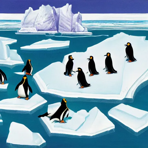 Prompt: s. gross new yorker cartoon of penguins on an iceberg