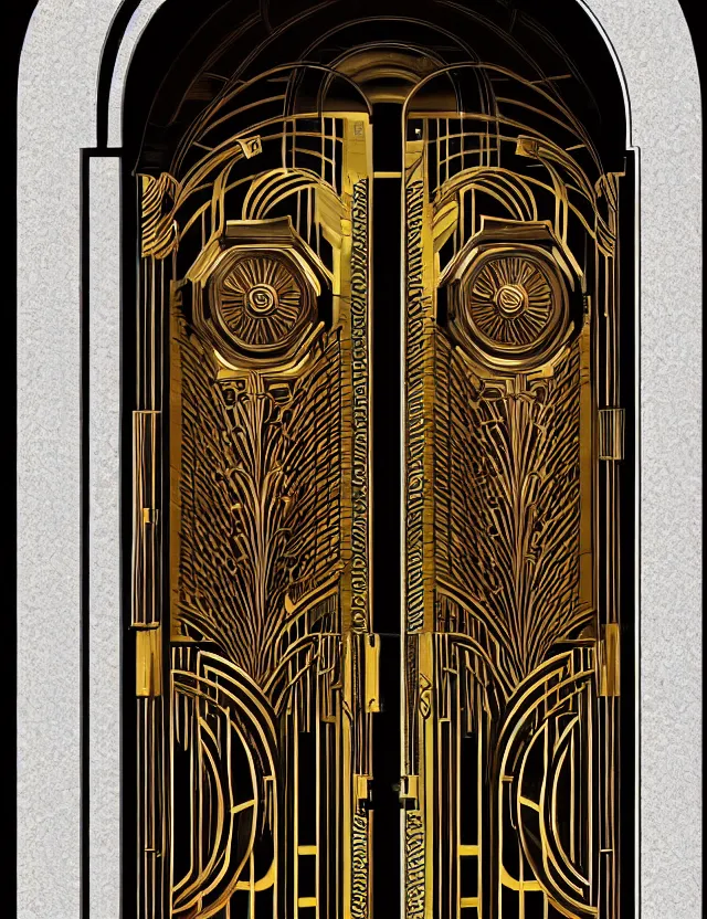 Image similar to hyperrealistic ornate - fantastic double door in art deco style by jordan grimer, darek zabroski