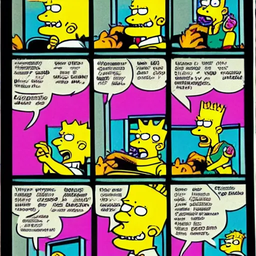 Prompt: a comic book page of the adventures of Bart Simpson by frank miller