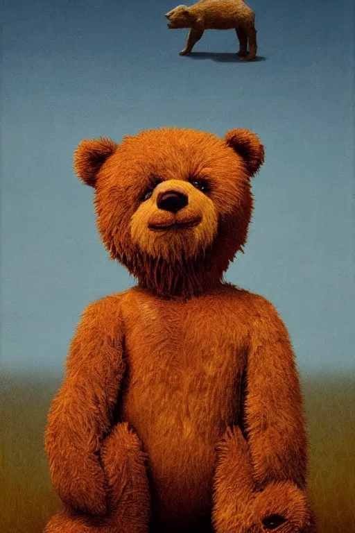 Prompt: official presidential portrait of a teddy bear, from the terrifying and incomprehensible america, body horror, by gerard brom, zdzisław beksinski and ansel adams