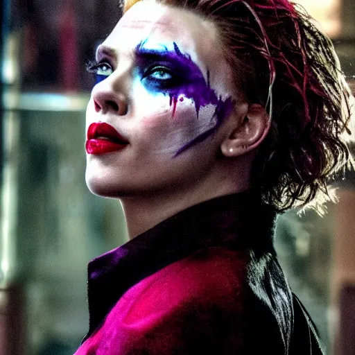 Prompt: awe inspiring Scarlett Johansen as The Joker 8k hdr