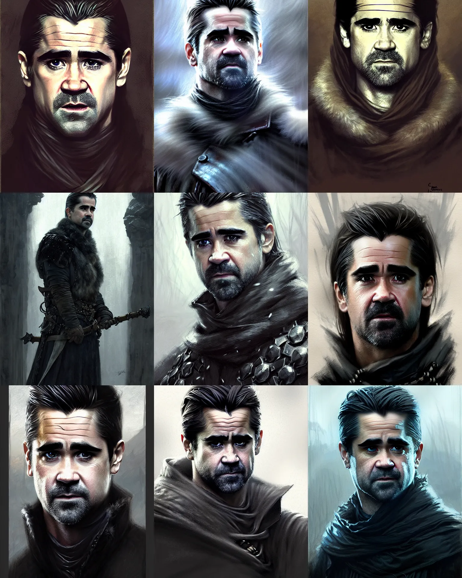Prompt: colin farrell as the king in the north, with iron crown | | realistic shaded, fine details, realistic shaded lighting painting by greg rutkowski, diego gisbert llorens, magali villeneuve, artgerm, jeremy lipkin, michael garmash, rob rey