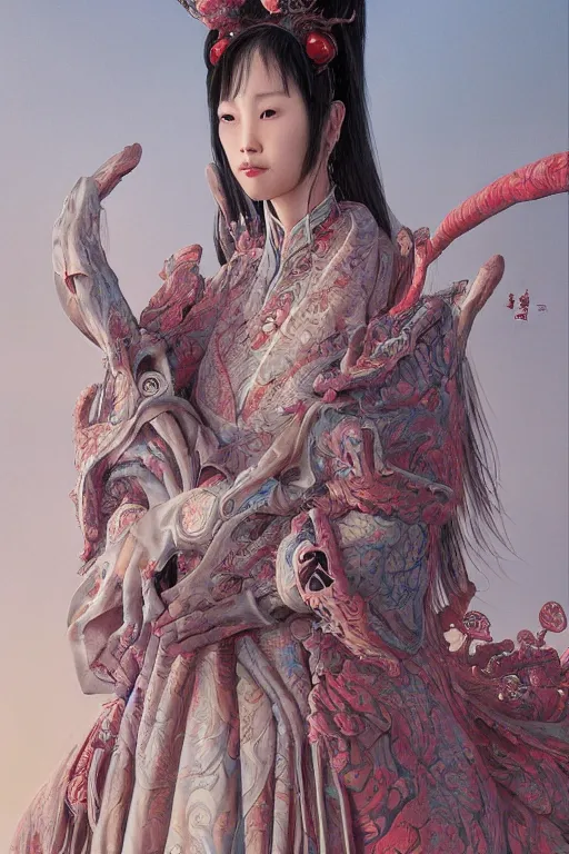 Image similar to a chinese princess in a dress with long hairs, art by James Jean and Wayne Barlowe, high detail, cinematic, cgsociety 8k