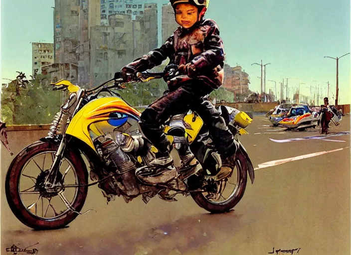 sticky-rail868: a boy wearing helmet riding motocross, digital art