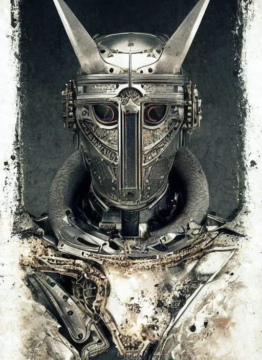 Image similar to portrait of futuristic king arthur knight district 9 cyborg, kintsugi, x - ray, steam and cyberpunk, modern fine art, fractal, intricate, elegant, highly detailed, digital photography, subsurface scattering, by jheronimus bosch and frank miller and greg rutkowski,