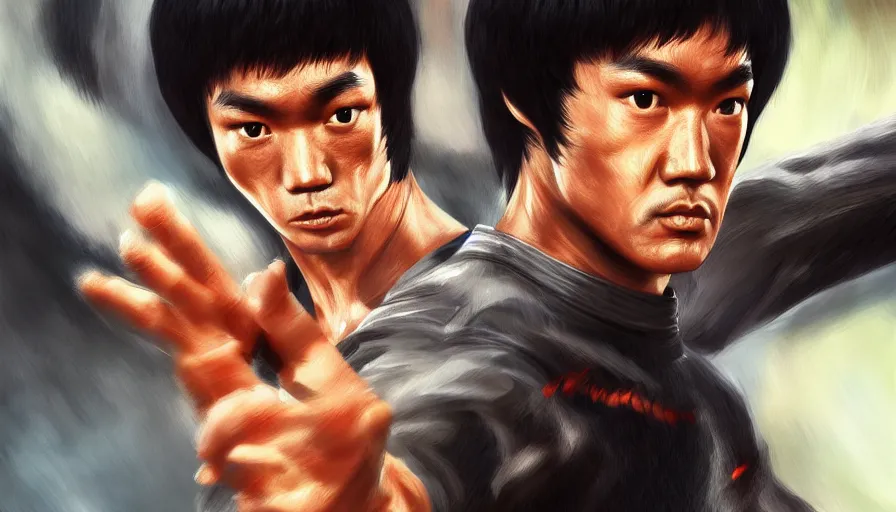 Prompt: Bruce Lee is Raiden, hyperdetailed, artstation, cgsociety, 8k