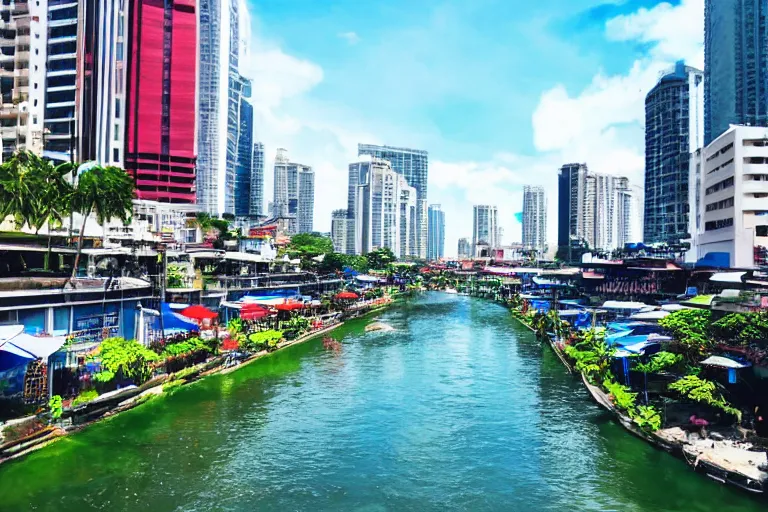 Image similar to photo of a very clean pasig river in the philippines with crystal clear blue water, high definition, tourism media