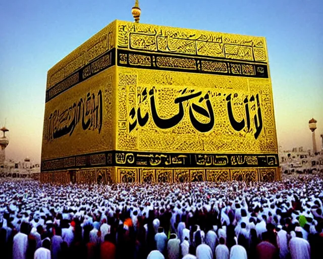 Image similar to The Kaaba (Arabic: ٱلْكَعْبَة, romanized: al-Kaʿbah, lit. 'The Cube', Arabic pronunciation: [kaʕ.bah]), also spelled Ka'bah or Kabah, sometimes referred to as al-Kaʿbah al-Musharrafah (Arabic: ٱلْكَعْبَة ٱلْمُشَرَّفَة, romanized: al-Kaʿbah al-Musharrafah, lit. 'Honored Ka'bah'), is a building at the center of Islam's most important mosque, the Masjid al-Haram in Mecca, Saudi Arabia.[1][2] It is the most sacred site in Islam.[3] It is considered by Muslims to be the Bayt Allah (Arabic: بَيْت ٱللَّٰه, lit. 'House of God') and is the qibla (Arabic: قِبْلَة, direction of prayer) for Muslims around the world when performing salah.