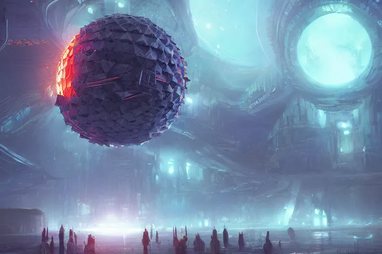 Prompt: D&D party faces a giant Dyson Sphere Megastructure Ominously Glowing, digital art, dark atmosphere by Marby Kwong, (((((((Makoto Shinkai Raphael Lacoste Martin Deschambault Finnian MacManus ArtStationhq IAMAG