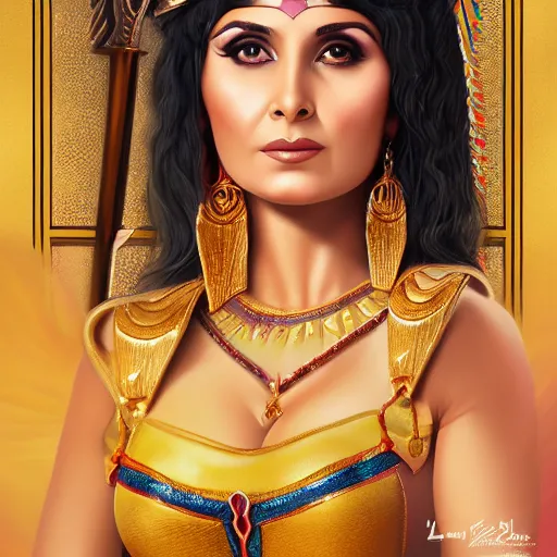Image similar to a detailed fantasy character portrait of soad hosny as egyptian goddess of cinema by lauri blank, artgerm, evelyn de morgan, 8K, 50mm lens