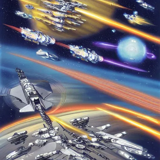 Prompt: a grand space battle of space battleship near the hyperspace flaming gate of Aldebaran, hyper detailed, very very very very beautiful, high-definition picturel