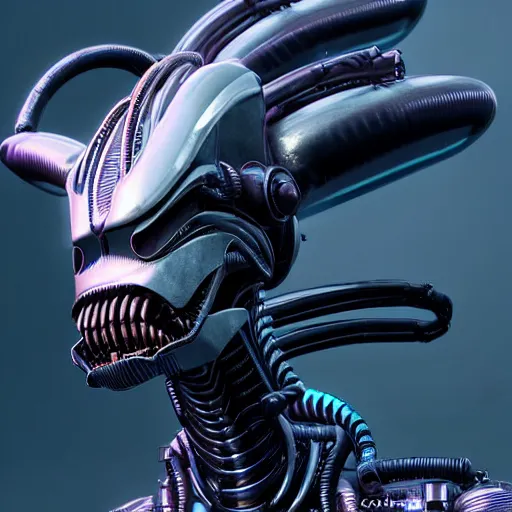 Image similar to futuristic cyberpunk alien xenomorh queen robot concept, highly detailed, photorealistic portrait, bright studio setting, studio lighting, crisp quality and light reflections, unreal engine 5 quality render