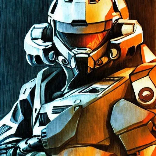 Image similar to a highly detailed portrait of master chief, drawn by yoji shinkawa, sci fi art, trending on artstation