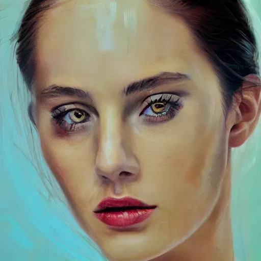 Image similar to hyperrealism oil painting, fashion model portrait underwater