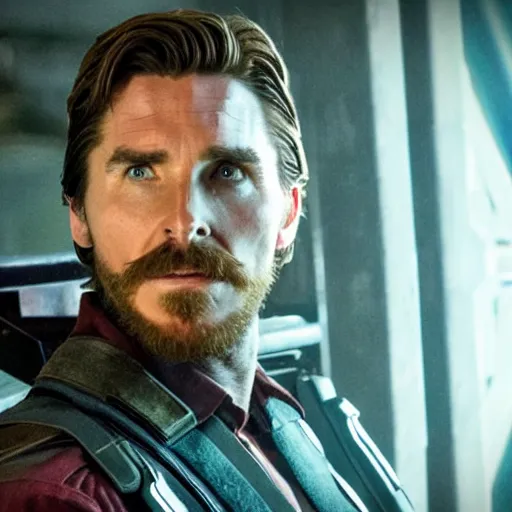 Image similar to film still of Christian Bale as Star Lord in Guardians of the galaxy