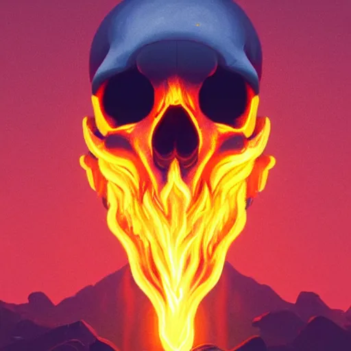 Prompt: A stunning profile of a symmetrical skull engulfed in fire Simon Stalenhag, Trending on Artstation, 8K
