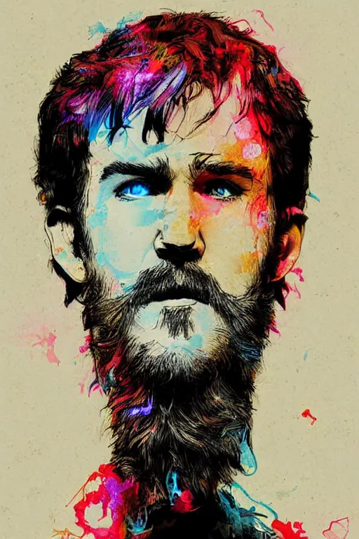 Prompt: inspirational style hope poster of bo burnham with beard, psychedelic colors, highly detailed, realistic, loving by yoji shinkawa