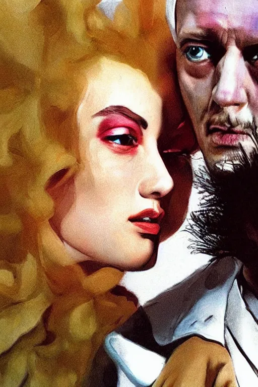 Image similar to hyperrealism close-up fashion portrait of couple photo from The Holy Mountain by Alejandro Jodorowsky in style of Francisco Goya