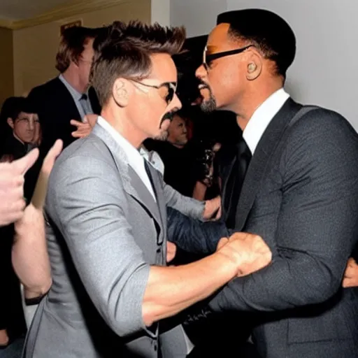 Prompt: will smith slaps robert downey jr.