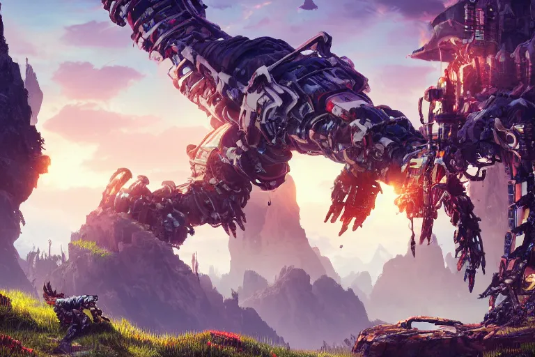 Image similar to tremortusk machine mecanical creature robot of horizon forbidden west horizon zero dawn bioluminiscence global illumination ray tracing hdr fanart arstation by ian pesty and alena aenami artworks in 4 k