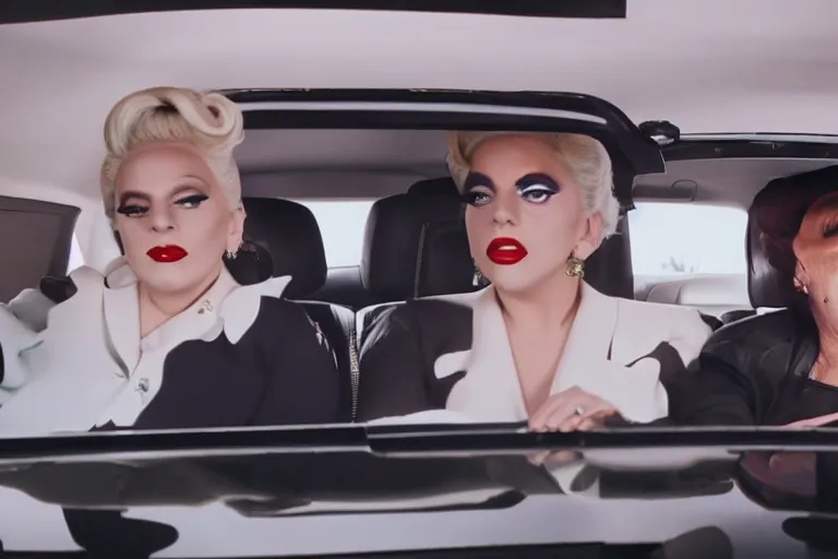 Image similar to lady gaga and judy garland in carpool karaoke, lady gaga, judy garland, red weapon 8 k s 3 5, cooke anamorphic / i lenses, highly detailed, cinematic lighting