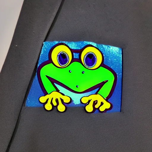 Image similar to frog rave pin on a suit jacket, psychedelic colours beautiful reflections