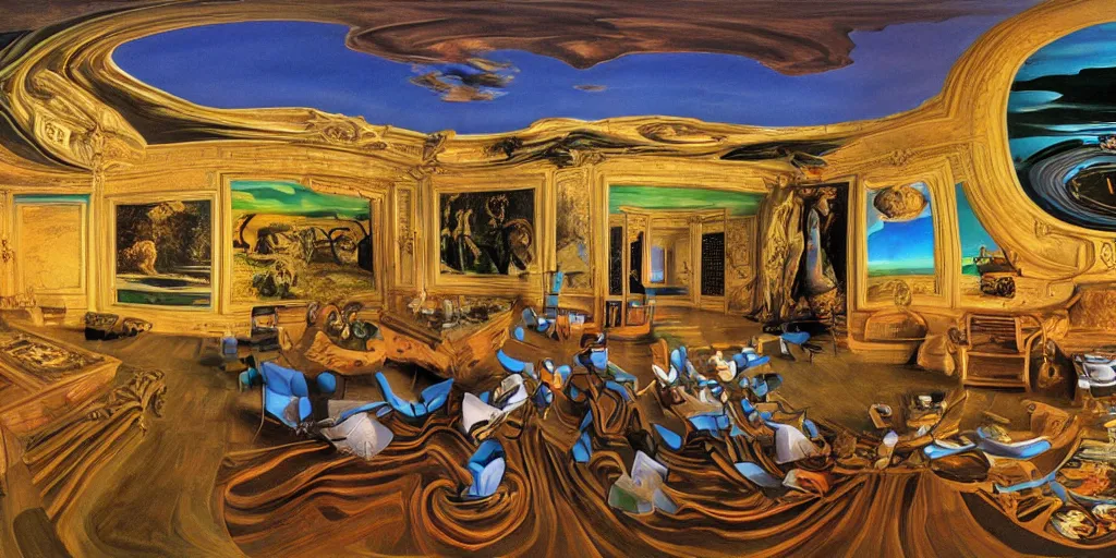 Prompt: equirectangular room by salvador dali