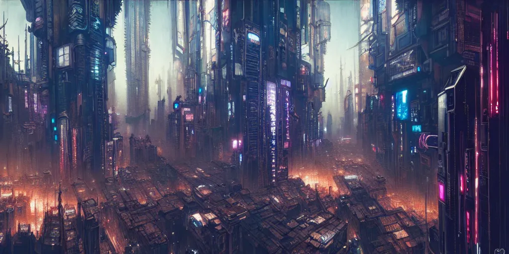 Prompt: cyberpunk city, highly detailed, painting by otto dix and greg rutkowski, 8 k