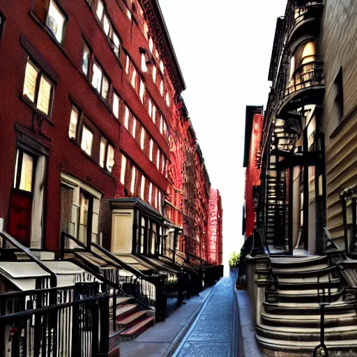 Image similar to nyc upper west side city street, brownstones, photorealistic