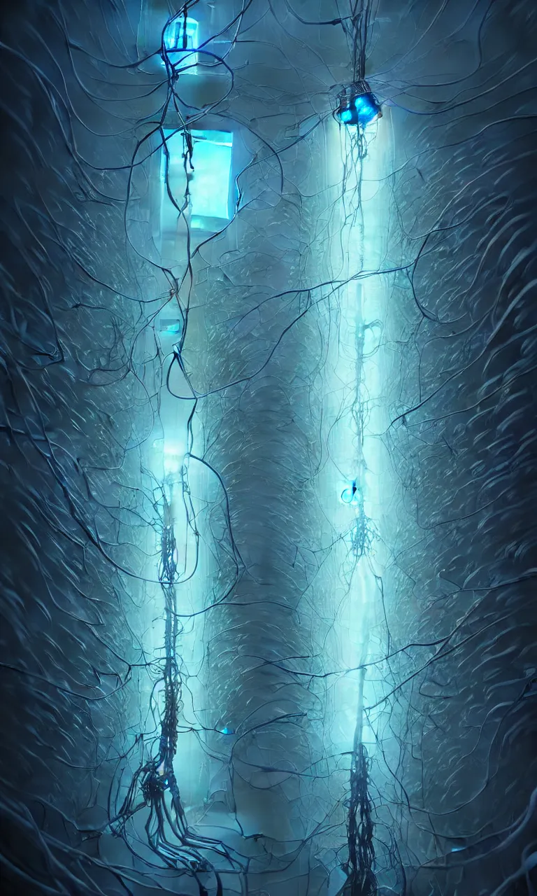 Image similar to internal lymphocyte virion rawandrendered synaptic fractality transmission embryonic beholder glial neurons cyberpunk nerve cells microscopic plankton by wojtekfus facey rossdraws. neuronal megacity neurone synapse by beksinski. # imaginativerealism