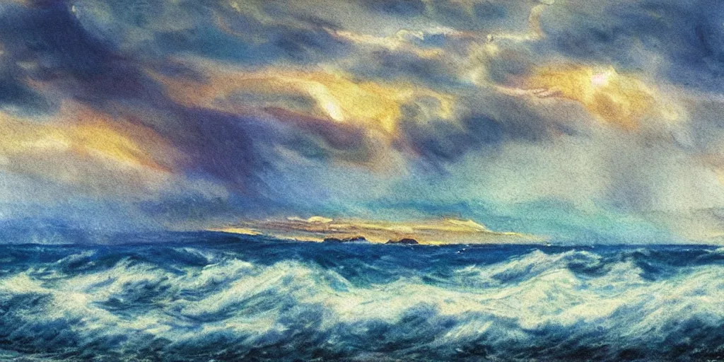 Prompt: a beautiful painting of a icelandic fishing village, storm clouds gathering over the sea, by studio ghibli 8 k pastel colours, smeared watercolours, golden light film grain
