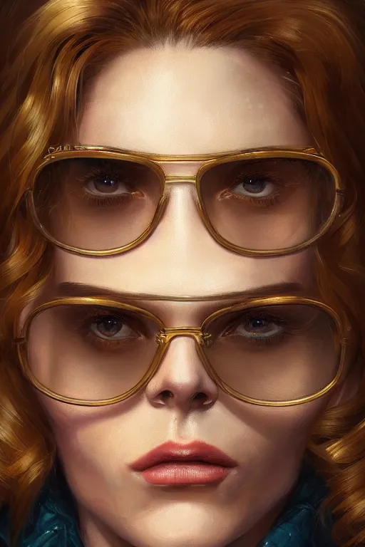 Prompt: ultra-detailed portrait oil painting of superhero with gold hair wearing designer Gucci glasses, highly detailed, digital painting, artstation, concept art, smooth, dark fantasy background, sharp focus, illustration, art, masterpiece by artgerm and greg rutkowski