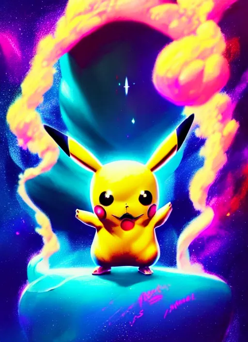 Prompt: galaxy colored pikachu, beautiful detailed realistic cinematic character concept fashion portrait, hi - fructose art magazine, by anton fadeev and paul lehr and david heskin and josan gonzalez, 8 k