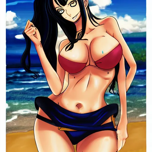 Image similar to sultry nico robin on the beach, one piece, anime art pixiv