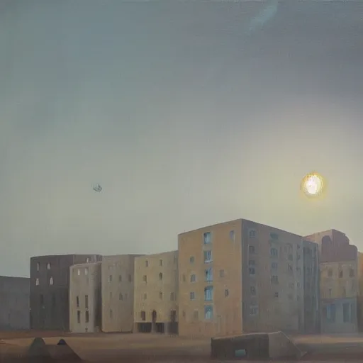 Prompt: man waking up to realize that the world is over and all that is left is ashes all around him. the reddish orange sun creates a gray haze that illuminates all the fallen buildings oil painting 1 5 0 mpx