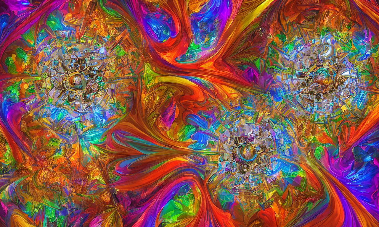 Image similar to voronoi engine laboratory 3 d volume kaleidoscope mandala fractal chakra digital multicolor stylized concept substance by artgerm, rossdraws, norman rockwell, magali villeneuve, gil elvgren, alberto vargas, earl moran, enoch bolles radiating a glowing aura global illumination ray tracing hdr