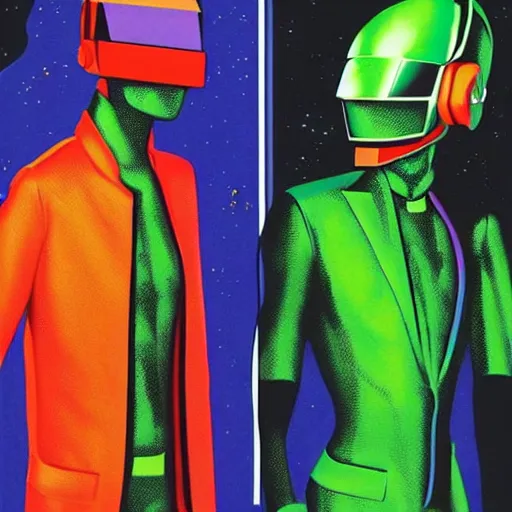 Image similar to lizards in daft punk costume painted by barclay shaw