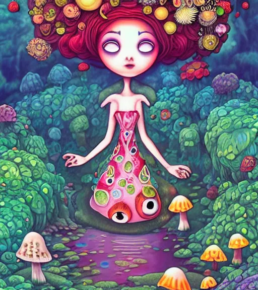 Image similar to Mushroom dryad by Jeremiah Ketner and Hiroyuki Mitsume-Takahashi and Goro Fujita and Mark Ryden and Pixar and Hayao Miyazaki