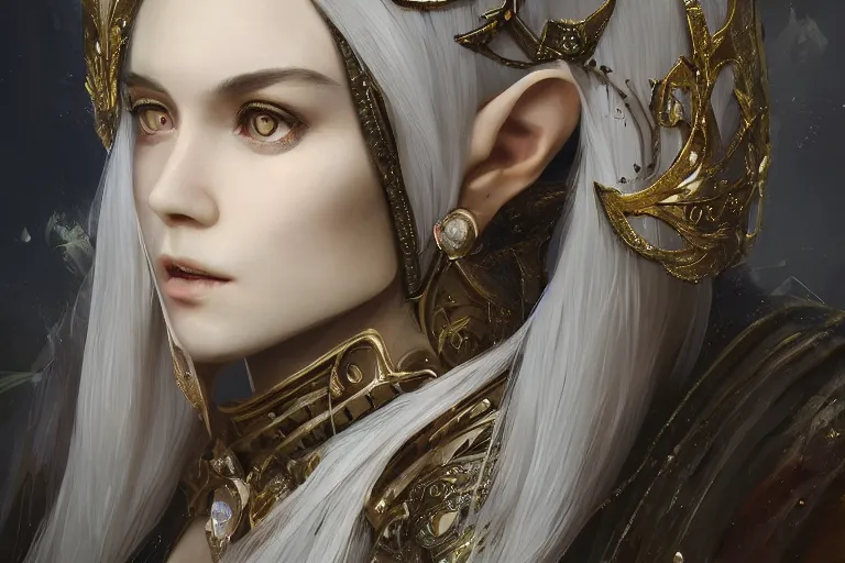 Prompt: A full-length portrait of a beautiful and elegant young elf queen， full of details, matte painting, concept art, smooth, by Kittichai Rueangchaichan and wlop ，trending on cgsociety and artstation，8kHDR，light effect，-H 1280