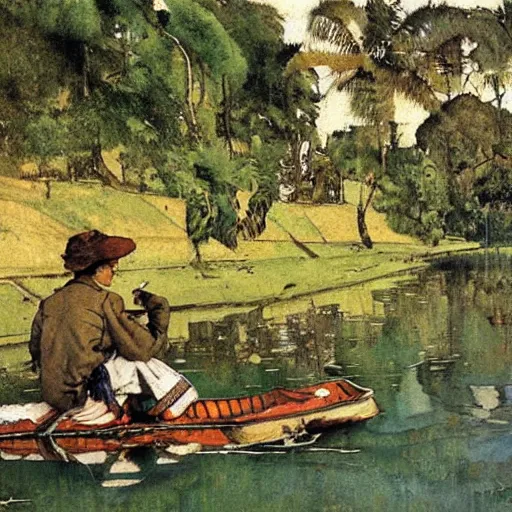 Prompt: Pinheiro River, São Paulo art by Norman Rockwell