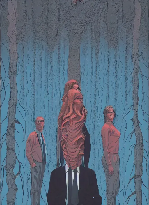 Image similar to Twin Peaks movie poster artwork by Michael Whelan and Tomer Hanuka, Rendering of Lovecraftian horror, from a scene from Twin Peaks, clean, full of detail, Matte painting, trending on artstation and unreal engine