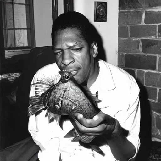 Image similar to john coltrane snuggling an angler fish