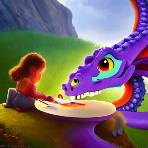 Image similar to a dragon is painting on an esel canvas, by Pixar, 8k