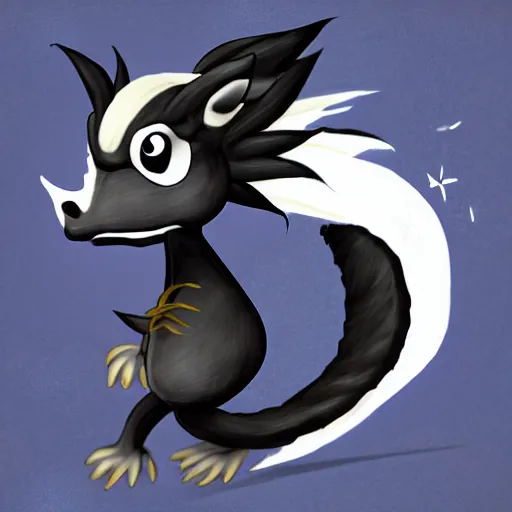 Image similar to digital painting of a skunk that was just transformed into a dragon